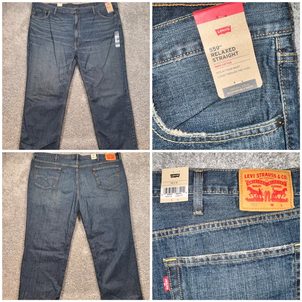 Levi's 559 Relaxed Straight Mens Big and Tall Jeans Blue 54x32 NEW
